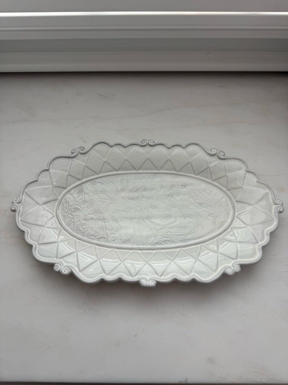 MacKenzie-Childs White Sweetbriar Scalloped Floral Serving Platter